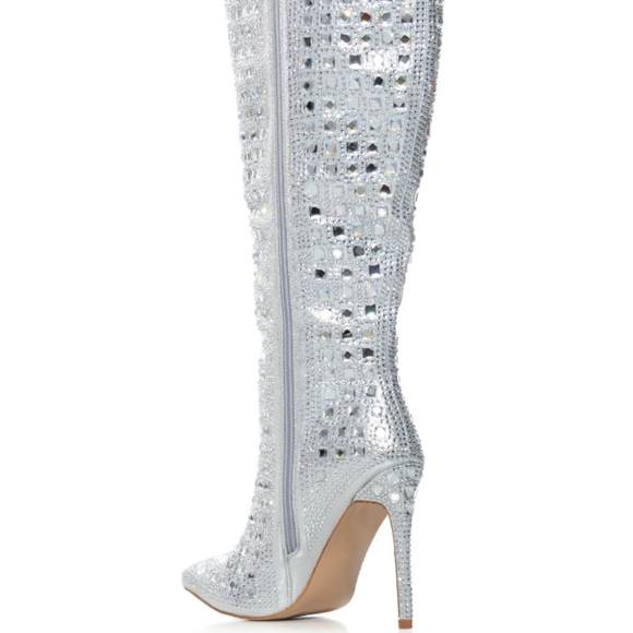 ""STARLIGHT DIVA" Sparkling Silver Rhinestone Heeled Boots - Picture 6 of 8